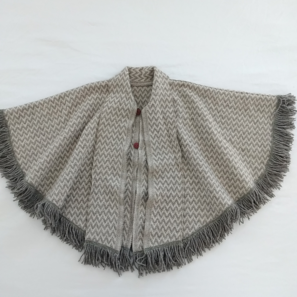 Chevron Patterned Cape with Fringe